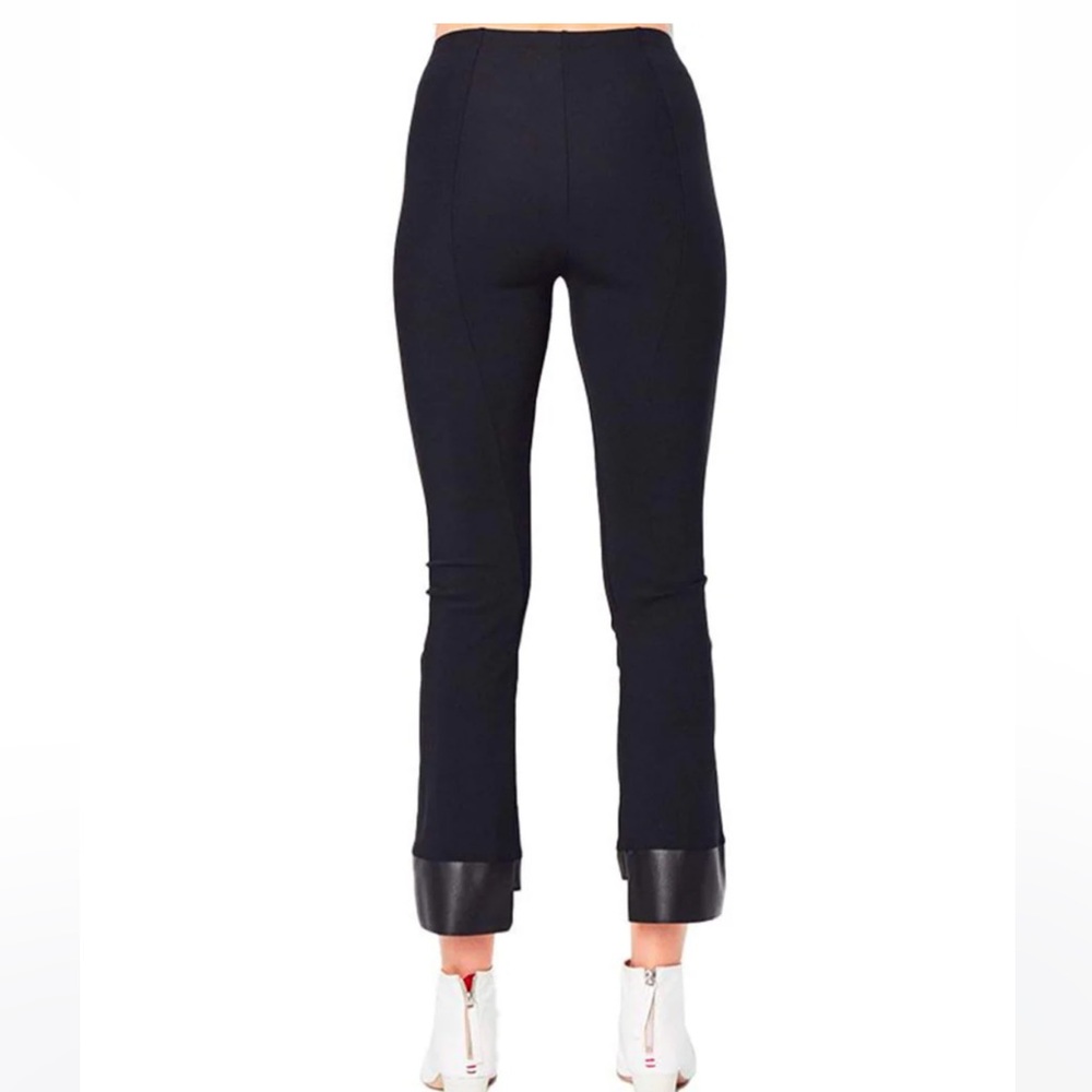 Elaine Kim Olga Leather Step Hem Cropped Flare Tech Stretch Leggings Size P